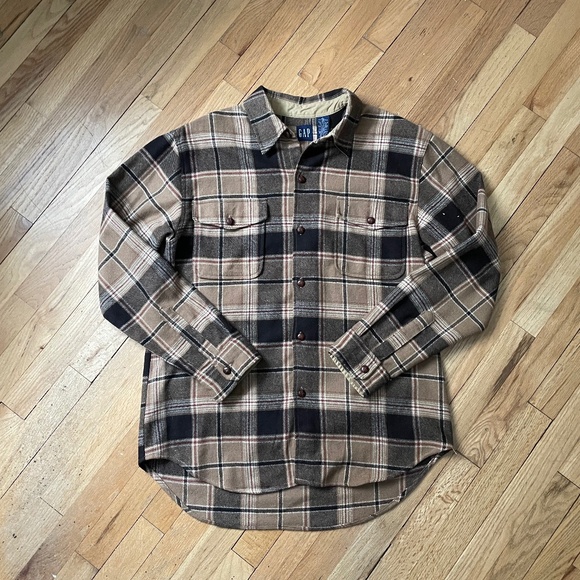 GAP Men’s Sz L Brown Plaid Wool Blend Shirt Jacket - Picture 1 of 4